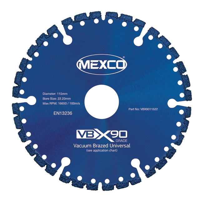 115MM VACUUM BRAZED BLADE MULTI-USE X90 GRADE 22.23MM BORE