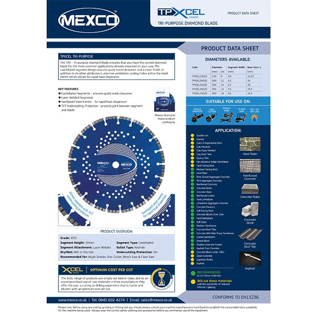 230MM TRI-PURPOSE XCEL GRADE DATASHEET