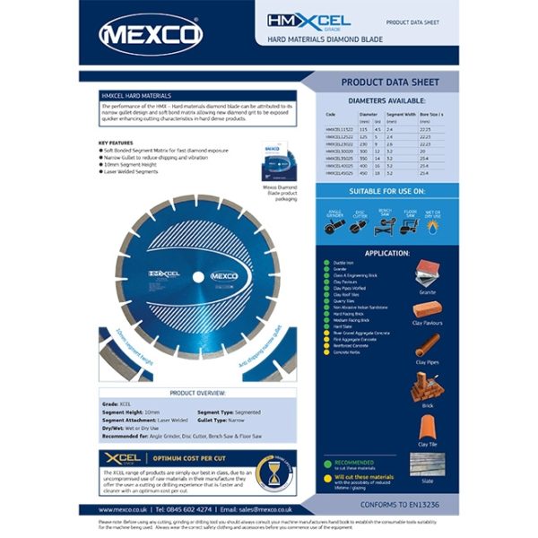 Mexco HMXCEL Hard Materials Diamond Blades Granite Indian Sandstone Clay Tiles 